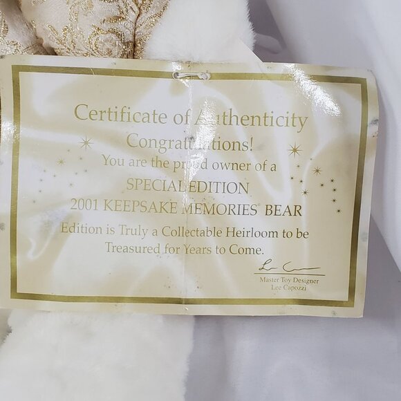 2001 Keepsake Memories Bear White with Gold Outfit Limited Edition 18" Tall NOS - Picture 6 of 11